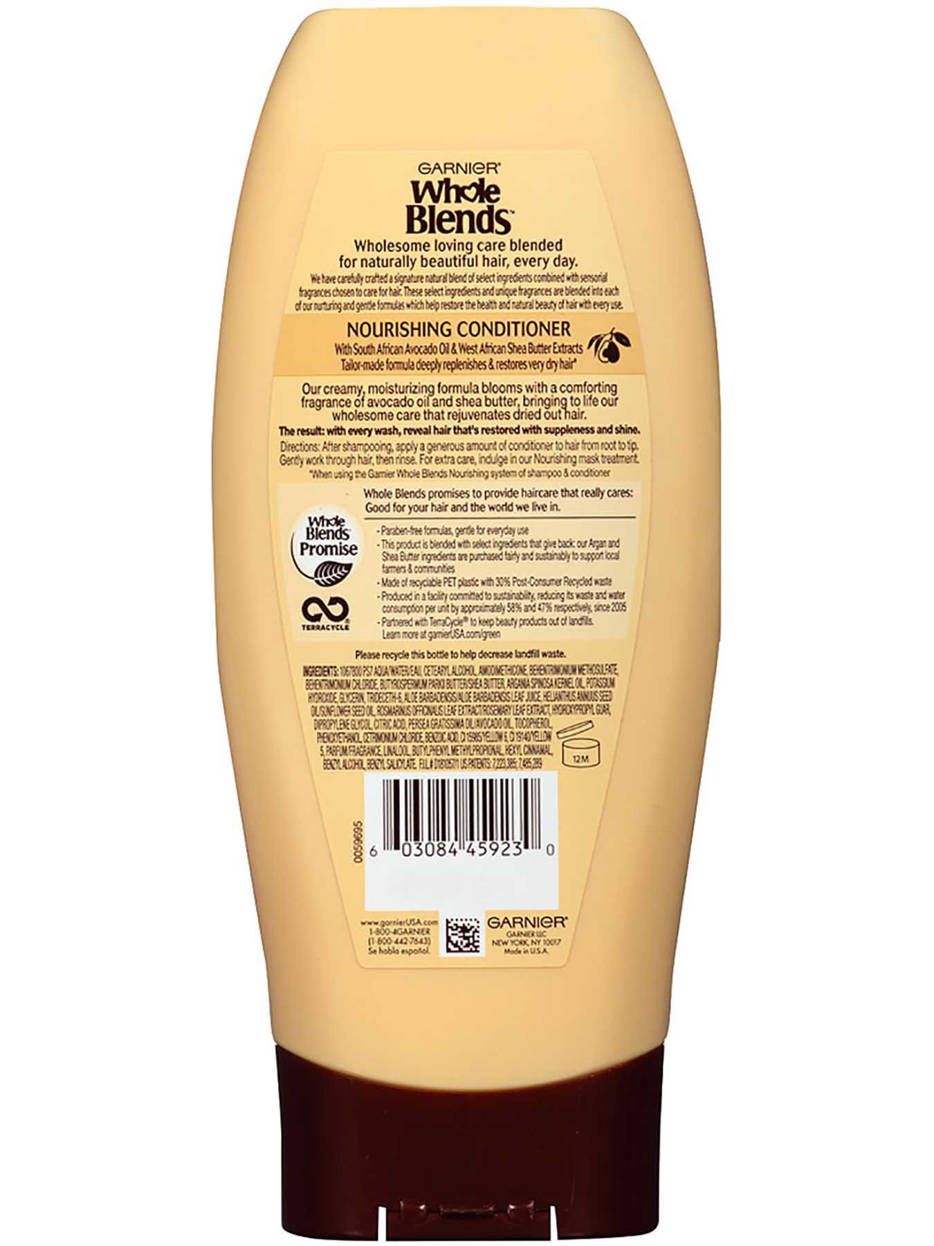 Garnier Whole Blends Nourishing Conditioner Avocado Oil Shea Butter Back Of Bottle